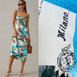 NWT Anthropologie Maeve  "La Mer"  Postcard Italian Printed Slip Dress size 14